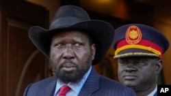 FILE - South Sudan's President Salva Kiir arrives at Juba's Presidential Palace, South Sudan, Feb. 3, 2023. 