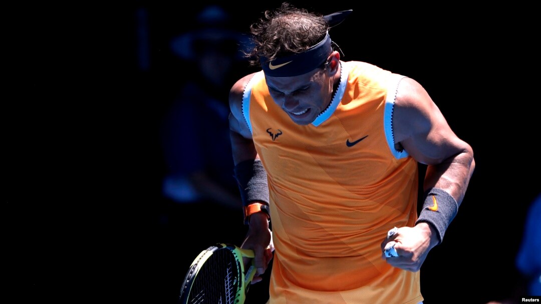 Rafael Nadal saat laga putaran pertama Australia Terbuka di Rod Laver Arena, Melbourne, Australia, 14 Januari 2019. 