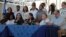 Nicaraguan Azaleah Solis (3-L), member of the opposition Civic Alliance for Justice, speaks during a press conference in Managua, March 19, 2019.