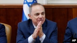 FILE - Israel's Minister of Energy Yuval Steinitz attends a Cabinet meeting at the prime minister's office in Jerusalem, Nov. 18, 2018.