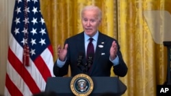 President Joe Biden speaks at a reception celebrating Diwali, in the East Room of the White House in Washington, Oct. 28, 2024.