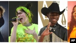 From left, Scottish singer Lewis Capaldi, Billie Eilish, rapper Lil Nas X and Lizzo, who were predicted to earn Grammy nominations in key categories, from album of the year to record and song of the year.