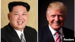 Prezida Donald Trump wa Amerika (i buryo), na Kim Jong Un wa Koreya ya Ruguru (i bubamfu)/