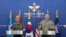 Col. Ryan Donald, right, of the U.S., and Col. Lee Sung-jun of South Korea attend a press briefing of the Ulchi Freedom Shield exercises at the Defense Ministry in Seoul, South Korea, Aug. 12, 2024