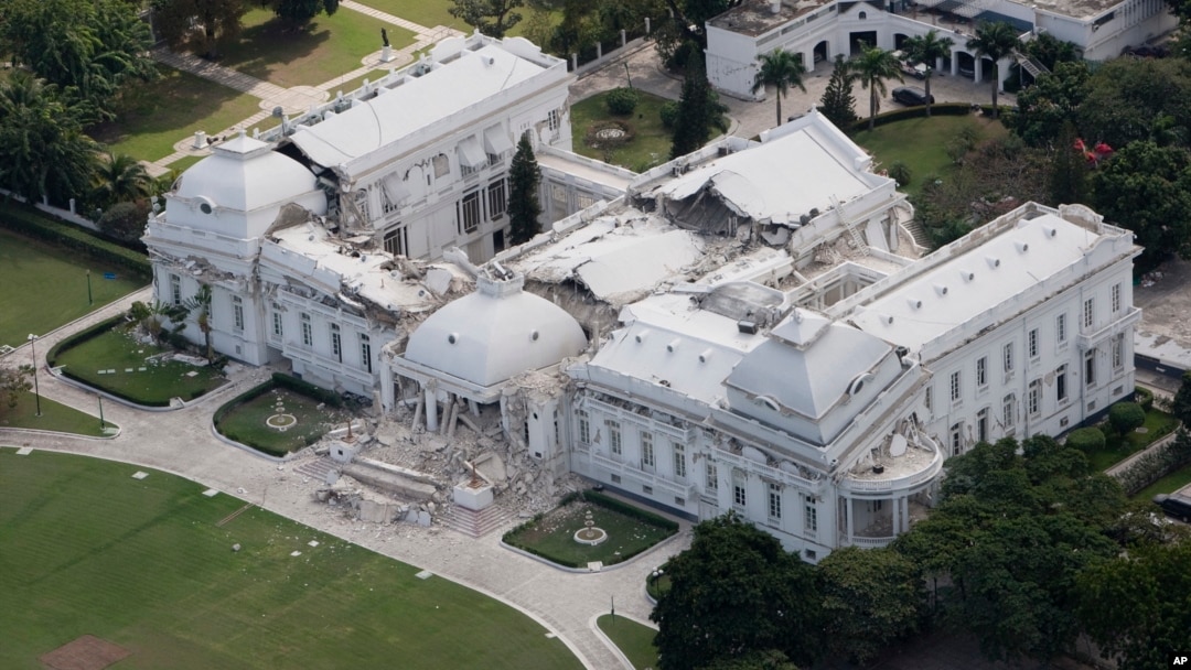 FILE - The remains of the presidential palace are seen after the earthquake in Port-au-Prince, Haiti, Jan. 17, 2010.