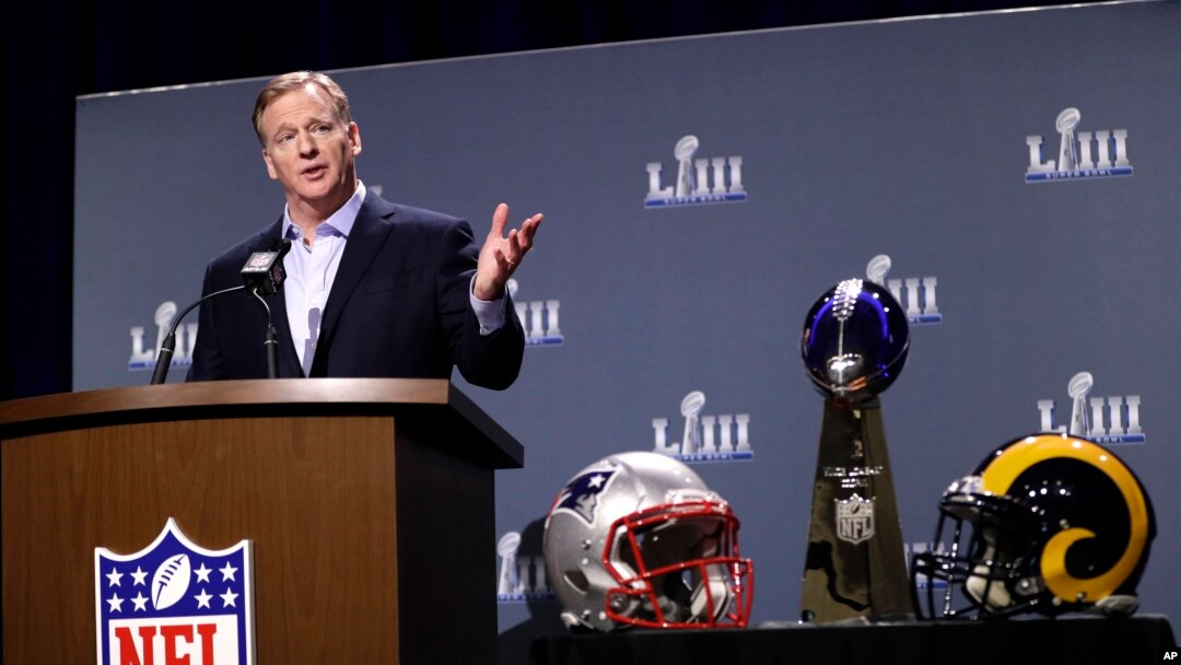 Komisaris NFL Roger Goodell dalam konferensi pers untuk NFL Super Bowl 53, 30 Januari 2019, di Atlanta. (Foto: AP)