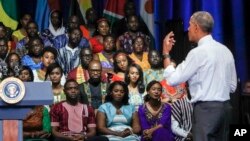 President Barack Obama addresses a Young African Leaders Initiative gathering in Washington, Aug. 3, 2016.