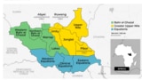 A map South Sudan's 10 states and three administrative areas. 