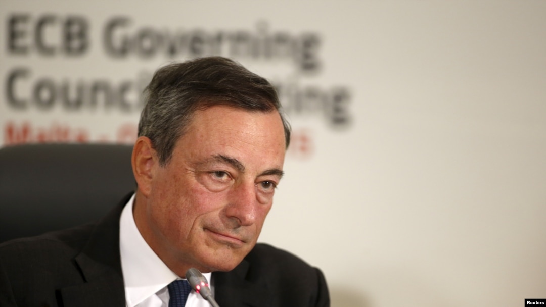 FILE - European Central Bank (ECB) president Mario Draghi addresses a news conference after a meeting of the ECB Governing Council in St Julian's, outside Valletta, Malta, Oct. 22, 2015. 