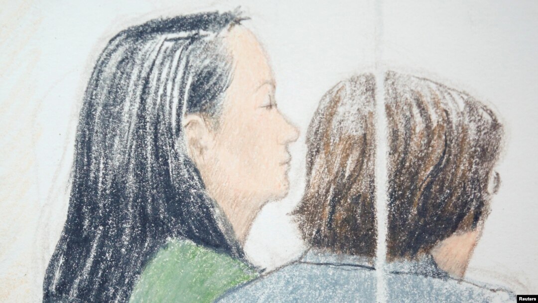 FOTO ARSIP: CFO Huawei, Meng Wanzhou (kiri), yang ditangkap dengan jaminan ekstradisi, tampil di Pengadilan Tinggi British Columbia untuk mendengarkan sidang jaminan pembebasannya sebagai tampak dalam gambar artis di Vancouver, British Columbia, Kanada, 10 Desember 2018 (foto: Re