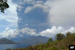 Mount Lewotobi Laki Laki spews volcanic material during an eruption in East Flores, Indonesia, Nov, 9, 2024.