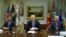 President Donald Trump meets with Speaker of the House Paul Ryan (R-WI) and Senate Majority Leader Mitch McConnell (R-KY) and other Republican Congressional leaders about tax reform at the White House in Washington, Sept. 5, 2017. 