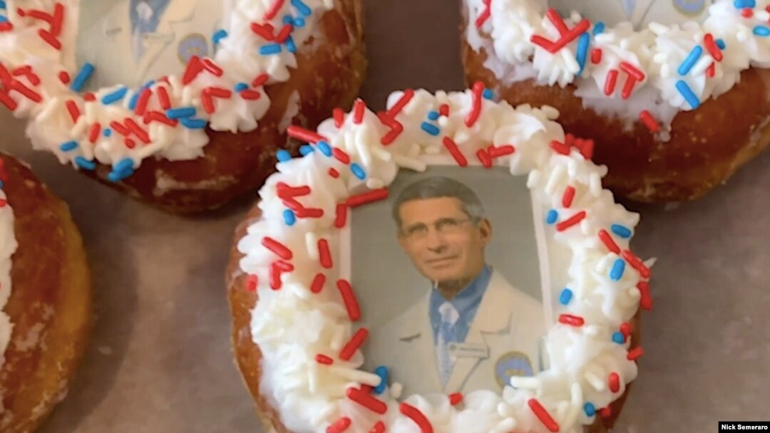 A Dr. Anthony Fauci doughnut now being sold at Donuts Delight in Rochester, New York.