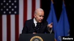 Rais wa Marekani Joe Biden akizungumza katika maadhimisho ya miaka 100 ya mauaji ya Tulsa katika kituo cha Greenwood mjini Tulsa, Oklahoma, June 1, 2021. 