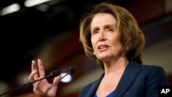 FILE - House Minority Leader Nancy Pelosi on Capitol Hill in Washington, April 23, 2015.