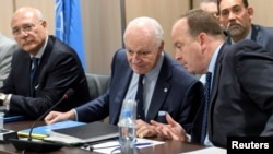 UN Special Envoy of the Secretary-General for Syria Staffan de Mistura, attends a meeting of Intra Syria peace talks with Syrian government delegation at the European headquarters of the United Nations in Geneva, March 1, 2017. 