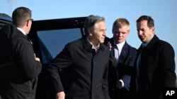 U.S. Secretary of State Antony Blinken arrives to board a plane, Monday, March 11, 2024, at Andrews Air Force Base, Maryland, en route to Kingston, Jamaica for emergency talks with Caribbean leaders on Haiti's crisis. 