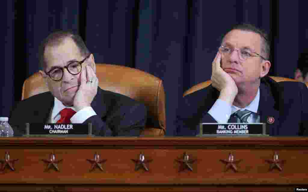 House Judiciary Committee Chairman Rep. Jerrold Nadler (D-NY) and ranking member Doug Collins (R-GA) listen to testimony during a hearing as part of the impeachment inquiry into U.S. President Donald Trump on Capitol Hill in Washington.