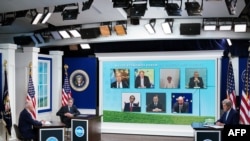 Reunión virtual con el Foro de las principales economías sobre energía y clima para impulsar los esfuerzos para enfrentar la crisis climática global, en el Auditorio del South Court de la Casa Blanca en Washington, DC, el 17 de septiembre de 2021.