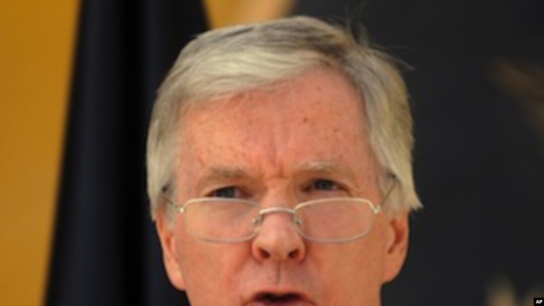 Ryan Crocker, the U.S. Ambassador to Afghanistan, speaks to journalists in Kabul, Afghanistan, September 22, 2011.