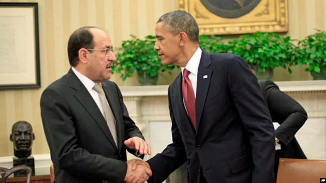 Tổng thống Hoa Kỳ Barack Obama bắt tay Thủ tướng Iraq Nouri al-Maliki sau cuộc họp tại Toà Bạch Ốc, 1/11/2013