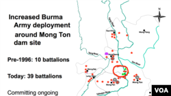 Burma Army deployments around the Mong Ton dam site.