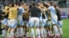 Argentina's players celebrate winning the Conmebol 2024 Copa America tournament quarter-final football match between Argentina and Ecuador at NRG Stadium in Houston, Texas, on July 4, 2024. (Photo by JUAN MABROMATA / AFP)