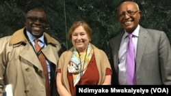 Ambassador Harry Thomas with VOA Directors Amanda Bennett and Negussie Mengesha.