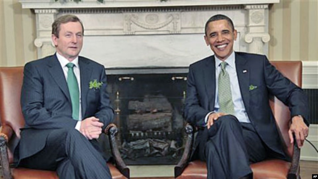 President Barack Obama during his meeting with Irish Prime Minister Enda Kenny in the Oval Office of the White House in Washington, March, 17, 2011