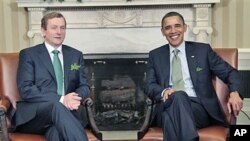 President Barack Obama during his meeting with Irish Prime Minister Enda Kenny in the Oval Office of the White House in Washington, March, 17, 2011