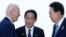 Tổng thống Mỹ Joe Biden (trái) đã mời Thủ tướng Nhật Bản Fumio Kishida (giữa) và Tổng thống Hàn Quốc Yoon Suk Yeol (phải) tới Trại David để hội đàm về việc hợp tác và triển khai các bước phòng thủ chung.