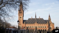 FILE: Exterior view of the Peace Palace, which houses the International Court of Justice, or World Court, in The Hague, Netherlands. taken Mon., Feb. 18, 2019.