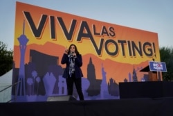 Democratic vice presidential candidate Sen. Kamala Harris, D-Calif., speaks at a campaign event, Oct. 27, 2020, in Las Vegas.