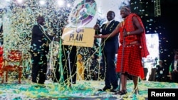 File: Kenyan Deputy President Ruto and running mate Rigathi Gachagua (R) at Kasarani stadium in Nairobi. Taken 6.30.2022