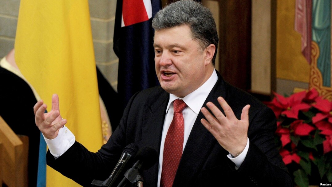 Presiden Ukraina Petro Poroshenko berbicara di Melbourne dalam lawatan ke Australia hari Kamis (11/12).