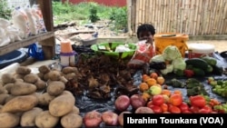 Vente de légumes sur le marché à Abidjan, en Côte d'Ivoire, le 19 juillet 2017. (VOA/Ibrahim Tounkara)