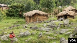 A makeshift Batwa camp on the edge of Mgahinga National Park. December 11, 2012. (Hilary Heuler / VOA News)