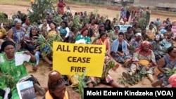 Women protest in Bamenda, Cameroon, in response to a Sept. 3, 2018, attack on the local Presbyterian School of Science and Technology, where six students were abducted.