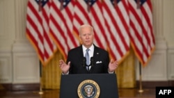 Presiden AS Joe Biden memberikan sambutan tentang situasi di Afghanistan di Ruang Timur Gedung Putih pada 16 Agustus 2021 di Washington, DC. (Foto: AFP)