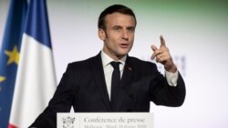 French President Emmanuel Macron, delivers a speech during his visit in Mulhouse, eastern France, Feb. 18, 2020. Macron said he was determined to fight against "Islamist separatism."