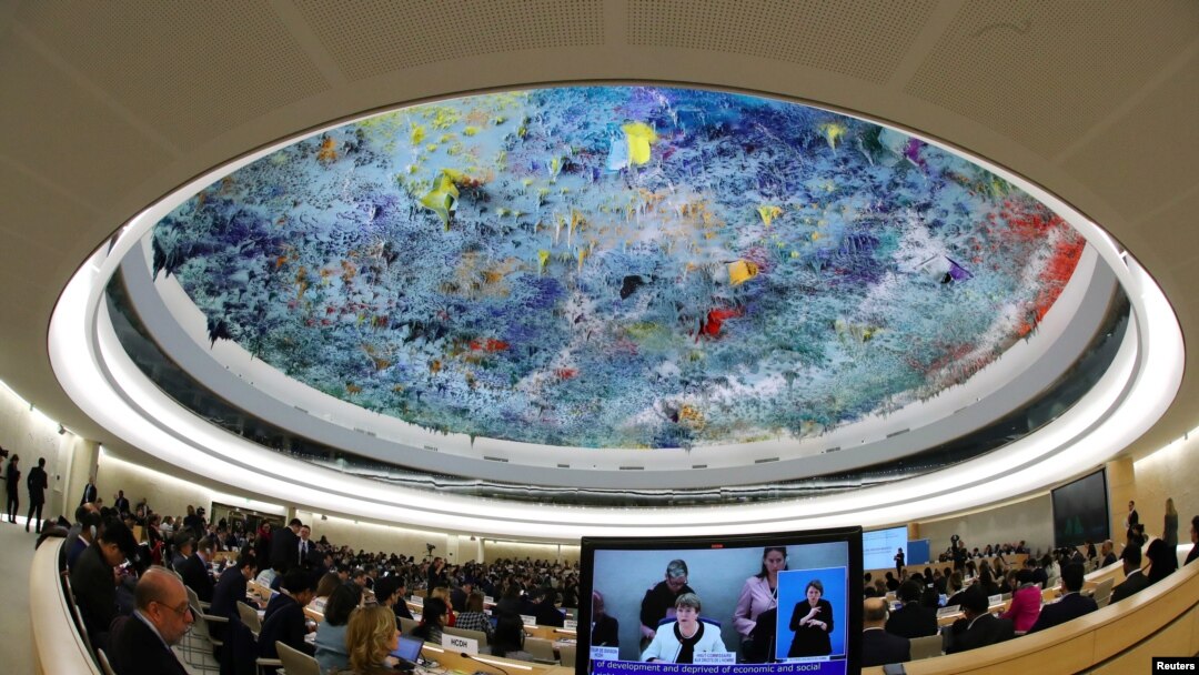 FILE - U.N. High Commissioner for Human Rights Michelle Bachelet is seen at a session of the Human Rights Council at the United Nations in Geneva, Switzerland, March 6, 2019.