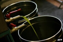 FILE - Olive oil comes out of a tap in an oil mill in the Tuscan village of Montepuclciano, Oct. 6, 2007.