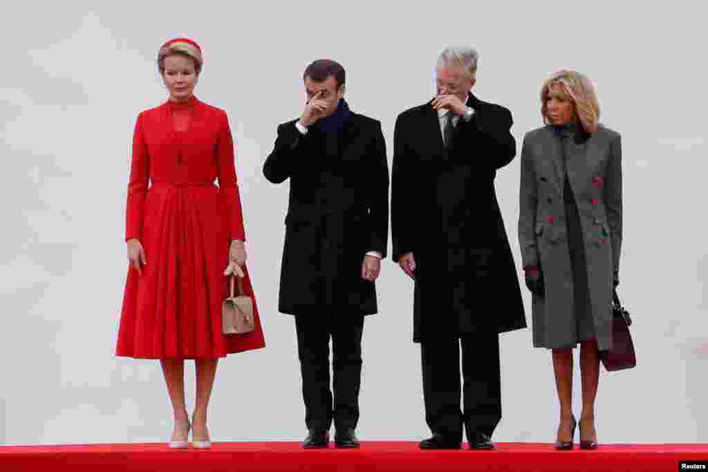 Belgian King Philippe and Queen Mathilde welcome French President Emmanuel Macron and his wife Brigitte at Brussels&#39; Royal Palace, on the first day of an official state visit, in Brussels, Belgium.