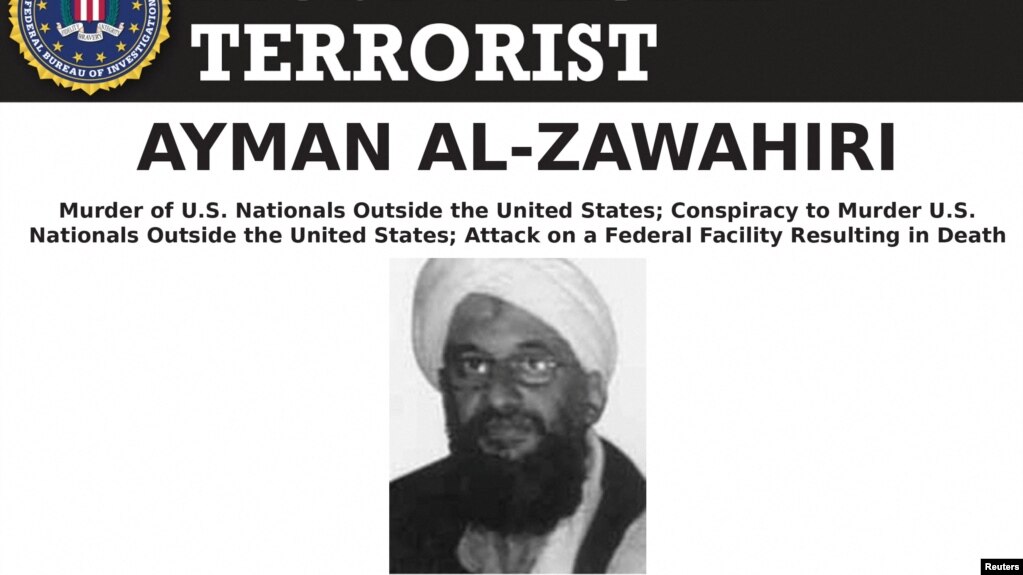 Thủ lĩnh al Qaeda Ayman al-Zawahiri xuất hiện trong một poster truy nã gắt gao nhất của FBI.