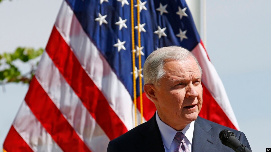 Attorney General Jeff Sessions speaks at a news conference after touring the U.S.-Mexico border with border officials in Nogales, Arizona, April 11, 2017.