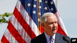 Attorney General Jeff Sessions speaks at a news conference after touring the U.S.-Mexico border with border officials in Nogales, Arizona, April 11, 2017.