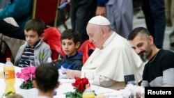 Pope Francis participates in a lunch on World Day of Poor, at the Vatican