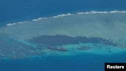 FILE - An aerial view shows the BRP Sierra Madre on the contested Second Thomas Shoal in the South China Sea on March 9, 2023.