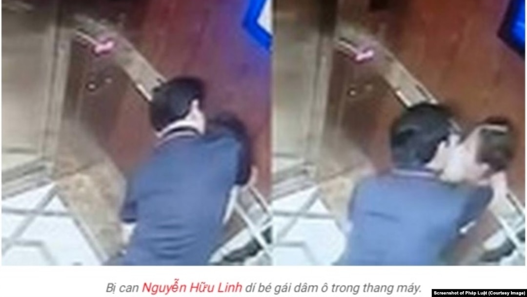 Hình ảnh ông Nguyễn Hữu Linh, cựu Viện phó VKSND Đà Nẵng, tìm cách ôm hôn một bé gái. Ông Linh vừa bị Công an Quận 4 TP HCM khởi tố.