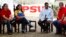 Venezuela's acting President and Presidential candidate Nicolas Maduro (2nd R), his wife Cilia Flores (2nd L) sit with brother of late President Hugo Chavez, governor of Barinas Adan Chavez (R), and President Chavez's son-in-law, Venezuela's Vice President Jorge Arreaza, as they attend a ceremony in the state of Barinas, Apr. 2, 2013.